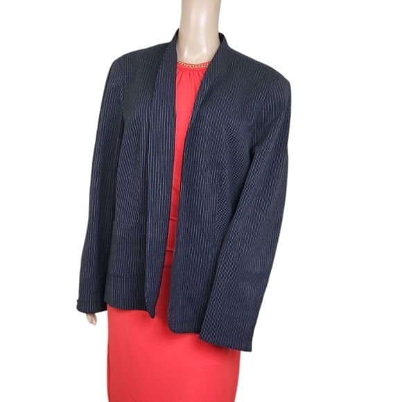 Coldwater Creek Blazer Womens Black White Striped Jacket Open Front - Picture 3 of 8